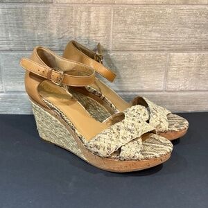 Cole Haan Leather Snake‎ Skin Espadrille Platform Wedge Sandals Size 8B